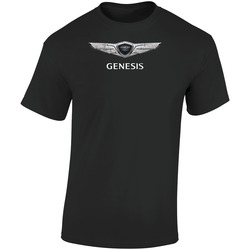 Hyundai Genesis Automobile Car Truck Motorcycle Auto Parts Cool Distressed Style Brand Logo Emblem White Font Retro Graphic Unisex Soft Cotton Black T Shirt