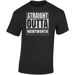 Straight Outta Wentworth City Grunge Worn Look Parody Retro Graphic Unisex Soft Cotton Black T Shirt