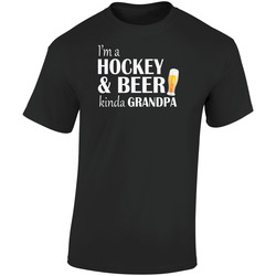 I'm A Hockey And Beer Kinda Grandpa Retro Graphic Unisex Soft Cotton Black T Shirt