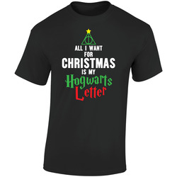 All I Want For Christmas Is My Hogwarts Letter Harry Potter Retro Graphic Unisex Soft Cotton Black T Shirt