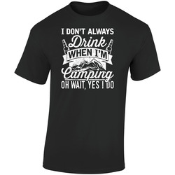 I Don't Always Drink When I'm Camping Funny Tents Outdoors Retro Graphic Unisex Soft Cotton Black T Shirt