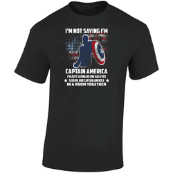 Captain America - I'm Not Saying I'm Captain America. I'm Just Saying No One Has Ever Seen Me And And Him In A Room Together Retro Graphic Unisex Soft Cotton Black T Shirt