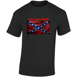Rebel Flag T-Shirt, You Mad Bro, Dixie Pride! Retro Graphic Unisex Soft Cotton Black T Shirt