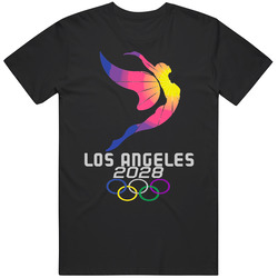 2028 Summer Olypics Los Angeles Host City Logo Black Retro Graphic Unisex Cotton Black T Shirt