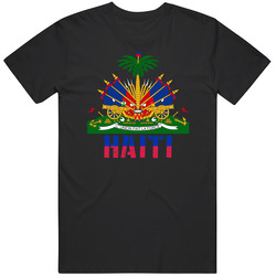 Haiti Haitian Coat Of Arms Flag Retro Graphic Unisex Cotton Black T Shirt