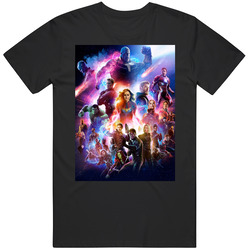 Avengers 4 Movie Poster End Game All Characters Retro Graphic Unisex Cotton Black T Shirt