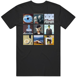 Rene Magritte Art Paintings Trendy Artsy Retro Graphic Unisex Cotton Black T Shirt