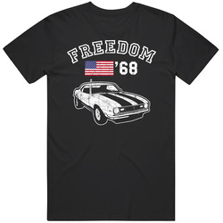 1968 Chevy Camaro Freedom Car Fan Worn Look Retro Graphic Unisex Cotton Black T Shirt