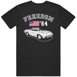 1964 Corvette Stingray Convertible Freedom Car Fan Worn Look Retro Graphic Unisex Cotton Black T Shirt