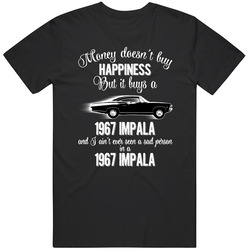 1967 Chevrolet Impala Ss Money Cant Buy Happiness But It Buys Car Enthusiast Retro Graphic Unisex Cotton Black T Shirt