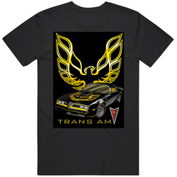 Pontiac Trans Am Fire Bird Hood Old School Bandit Logo Retro Graphic Unisex Cotton Black T Shirt