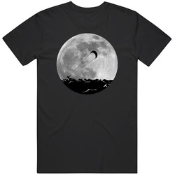 Kitesurfing Moon T-shirt Retro Kitesurfing Sport Retro Graphic Unisex Cotton Black T Shirt