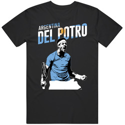 Del Potro Argentina Tennis Player Fan Retro Graphic Unisex Cotton Black T Shirt