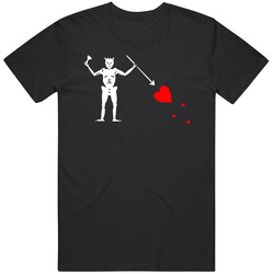 Black Beard Pirate Flag  T-shirt Edward Teach Black Tee Shirt Jolly Roger Skeleton Bones & Heart  Retro Graphic Unisex Cotton Black T Shirt