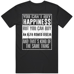 You Can't Buy Happiness Alfa Romeo Giulia Heart Car Lover Retro Graphic Unisex Cotton Black T Shirt