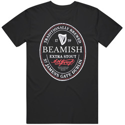 Beamish Irish Beer Label St Patricks Day Guinness Parody Grunge Retro Graphic Unisex Cotton Black T Shirt