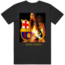 Barcelona Real Madrid El Clasico Spanish Footbal Miami International Champions Cup La Liga Retro Graphic Unisex Cotton Black T Shirt