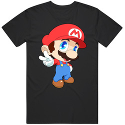 Super Smash Bros. - Super Mario Bros. - Mario - Cute Black Retro Graphic Unisex Cotton Black T Shirt