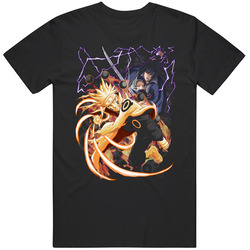 Naurot Shippuden Vs Sasuke Uchiha Battle Anime Artwork Cool Graphic Retro Graphic Unisex Cotton Black T Shirt