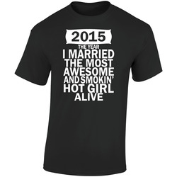 New 2015 I Married Most Awesome White Rint Retro Graphic Unisex Cotton Black T Shirt