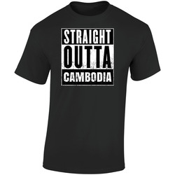 Straight Outta Cambodia Country Movie Cool Parody Retro Graphic Unisex Cotton Black T Shirt