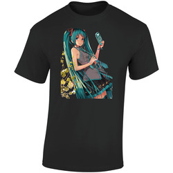 Vocaloid Miku Black 1 Retro Graphic Unisex Cotton Black T Shirt