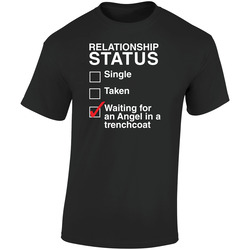 Waiting For An Angel In A Trenchcoat Retro Graphic Unisex Cotton Black T Shirt