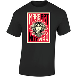 Make Art Not War Sheppard Fairey Retro Graphic Unisex Cotton Black T Shirt