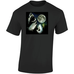 There Shark Moon Funny Wolf Cool Retro Retro Graphic Unisex Cotton Black T Shirt
