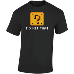 I'd Hit That Mario Brick Video Game Retro Graphic Unisex Cotton Black T Shirt