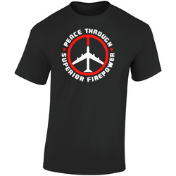 Peace Through Superior Firepower Retro Graphic Unisex Cotton Black T Shirt