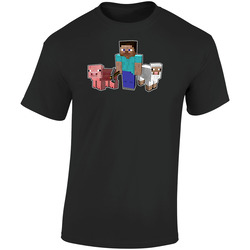 Minecraft Pig Sheep Character Game Retro Graphic Unisex Cotton Black T Shirt