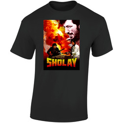 Sholay Bollywood Movie India Retro Graphic Unisex Cotton Black T Shirt