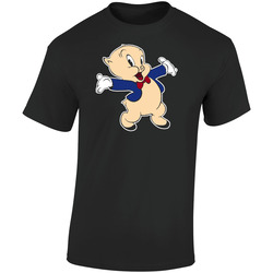 Porky Pig Cartoon Classic Retro Graphic Unisex Cotton Black T Shirt