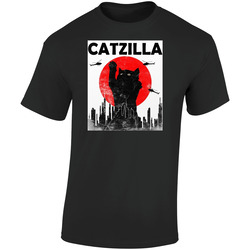 Vintage Catzilla Japanese Sunset Cool Popular Funny Gift Retro Graphic Unisex Cotton Black T Shirt