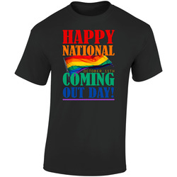 Happy National Coming Out Day October 11th Fun Lgbt Support Celebration Retro Graphic Unisex Cotton Black T Shirt