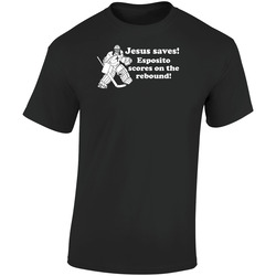 Jesus Saves Espo Scores On The Rebound Phil Esposito Boston Hockey Fan Retro Graphic Unisex Cotton Black T Shirt