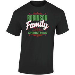 Robinson Family Christmas Love Holidays Custom Last Name Gift Retro Graphic Unisex Cotton Black T Shirt