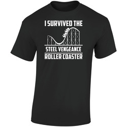 I Survived The Steel Vengeance Roller Coaster Fan Retro Graphic Unisex Soft Cotton Black T Shirt