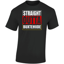 Straight Outta Buxtehude German City Germany Grunge Parody Retro Graphic Unisex Soft Cotton Black T Shirt