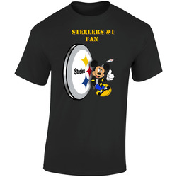 Pittsburgh #1 Fan Mickey   Football Retro Graphic Unisex Soft Cotton Black T Shirt
