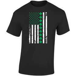 Irish American Flag Shamrocks St Patrick's Day Worn Look Retro Graphic Unisex Soft Cotton Black T Shirt