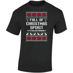 Full Of Christmas Spirit Whiskey Ugly Sweater Funny Holiday Gift Retro Graphic Unisex Soft Cotton Black T Shirt