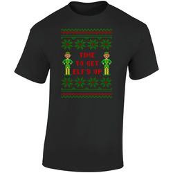 Time To Get Elf'd Up Funny Ugly Christmas Sweater Retro Graphic Unisex Soft Cotton Black T Shirt
