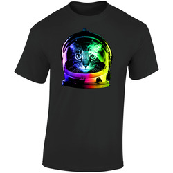 Cat Astronaut Retro Graphic Unisex Soft Cotton Black T Shirt
