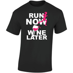 Run Now Wine Later Retro Graphic Unisex Soft Cotton Black T Shirt