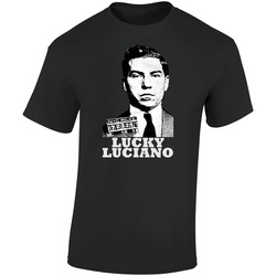 Lucky Luciano Mafia With Lucky Luciano Wordt Retro Graphic Unisex Soft Cotton Black T Shirt