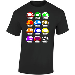 All Mario Mushrooms Video Game Retro Graphic Unisex Soft Cotton Black T Shirt