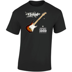 Vintage Strat Guitar Retro Graphic Unisex Soft Cotton Black T Shirt