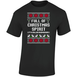 Full Of Christmas Spirit Budweiser Ugly Sweater Funny Holiday Gift Retro Graphic Unisex Soft Cotton Black T Shirt